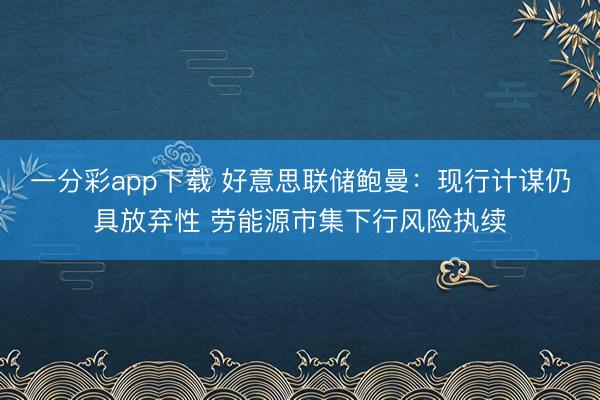 一分彩app下载 好意思联储鲍曼：现行计谋仍具放弃性 劳能源市集下行风险执续