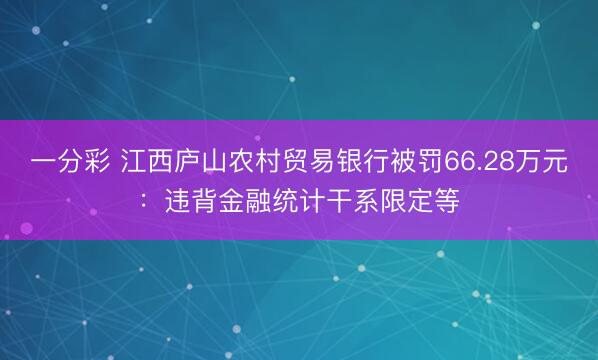 一分彩 江西庐山农村贸易银行被罚66.28万元：违背金融统计干系限定等