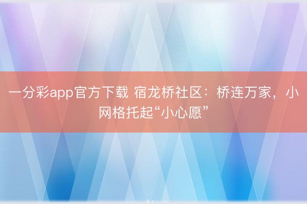 一分彩app官方下载 宿龙桥社区：桥连万家，小网格托起“小心愿”