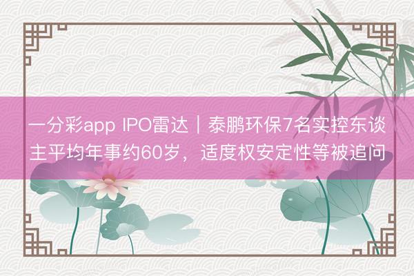 一分彩app IPO雷达｜泰鹏环保7名实控东谈主平均年事约60岁，适度权安定性等被追问