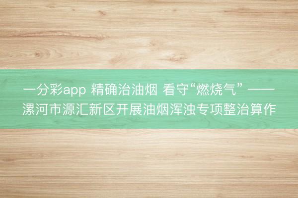 一分彩app 精确治油烟 看守“燃烧气” ——漯河市源汇新区开展油烟浑浊专项整治算作