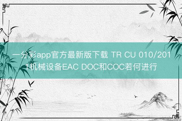 一分彩app官方最新版下载 TR CU 010/2011机械设备EAC DOC和COC若何进行