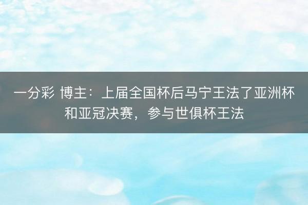 一分彩 博主：上届全国杯后马宁王法了亚洲杯和亚冠决赛，参与世俱杯王法