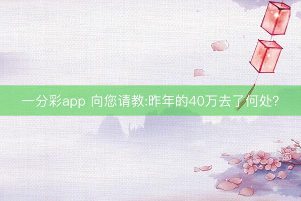 一分彩app 向您请教:昨年的40万去了何处？