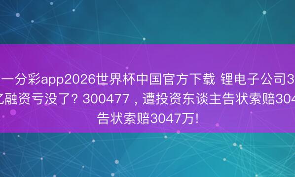一分彩app2026世界杯中国官方下载 锂电子公司3.52亿融资亏没了? 300477 ， 遭投资东谈主告状索赔3047万!
