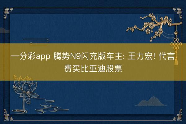 一分彩app 腾势N9闪充版车主: 王力宏! 代言费买比亚迪股票